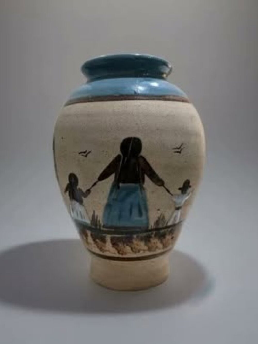 Vintage Mexican Pottery Vase Hand Thrown Mother and Child Folk Art